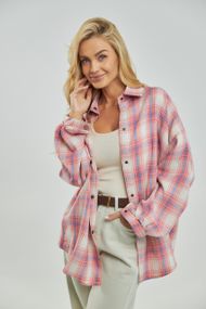 Картата сорочка на кнопках із подовженою спинкою - пудра цвет, ONE SIZE (є розміри)