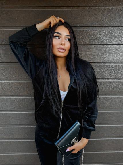 Жіночий спортивний костюм велюровий з кофтою на блискавці розмір М колір чорный Vi114 | Зображення 1