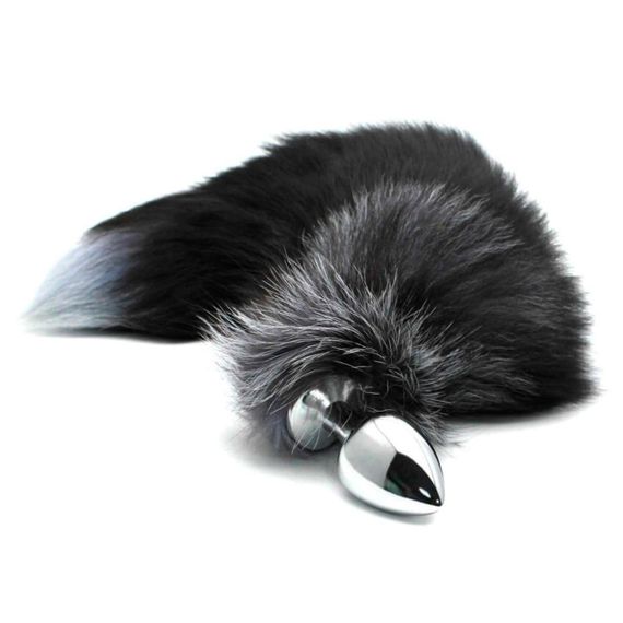 Металева анальна пробка Лисячий хвіст Alive Black And White Fox Tail L, діаметр 3,9 см Sex Aura