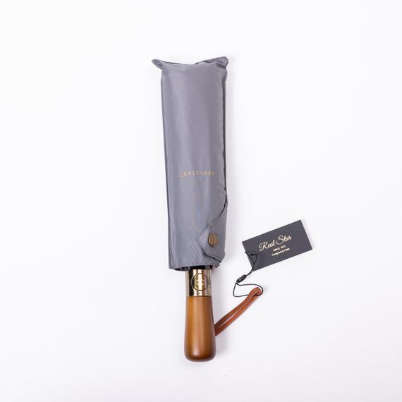 Парасолька автоматична з дерев'яною ручкою класична з поліестеру діаметр 116 см Сірий HP-23-8G | Зображення 1