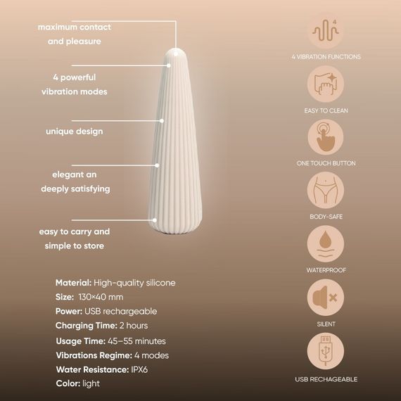 Вібратор-конус рельєфний Sweet Em, 10 режимів, бежевий, 12.8 х 3.8 см sexstyle | Зображення 9