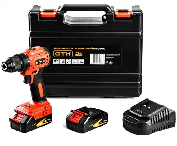 Акумуляторний безщітковий шурупокрут GTM DS18/50BL + 2 АКБ і ЗП у кейсі (DS18/50BL)