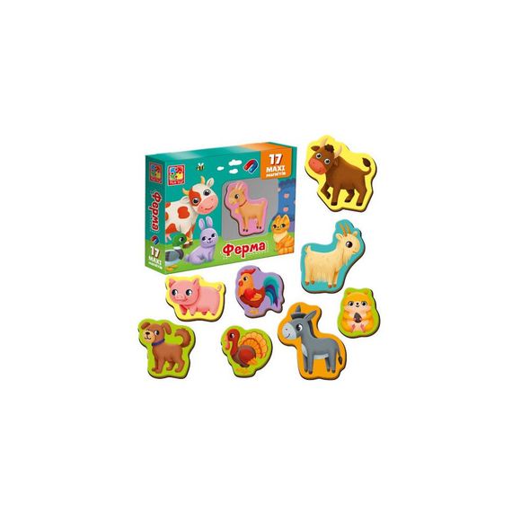 Набор магнитов MAXI "Ферма" Vladi Toys VT3106-24, 17 шт | Зображення 1