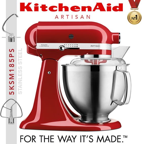 Міксер планетарний настільний KitchenAid Artisan 5KSM185PSEER чаша 4.8 л, з двома чашами, червоний | Зображення 1