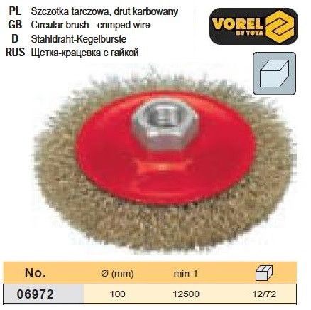 Щітка крацовка плоска гайка Ø 100 мм М14 VOREL-06972