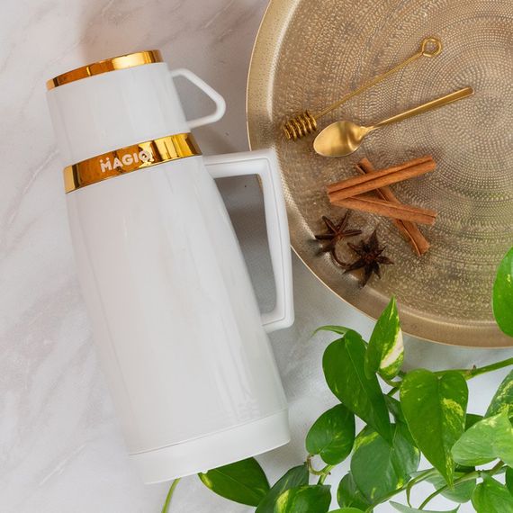 Термос Magio MG-1050W со стеклянной колбой, Хороший небольшой термос, для питьевой воды. Цвет: белый | Зображення 3