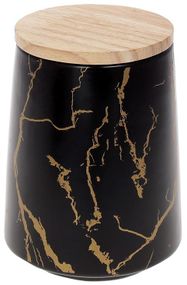 Банка порцелянова "Мармурова Розкіш" 720мл чорний із золотом, з бамбуковою кришкою