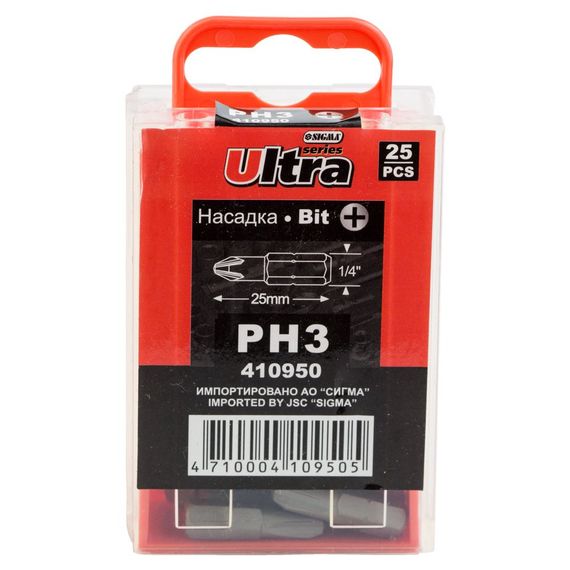 Набір біт Ultra PН3×25мм 1/4" 25шт S2 (пласт кейс) 4010302
