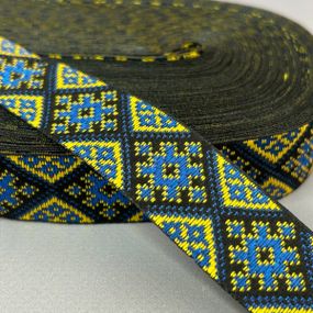 2,5 см тасьма національна з українським орнаментом - синьо-жовтий ромб