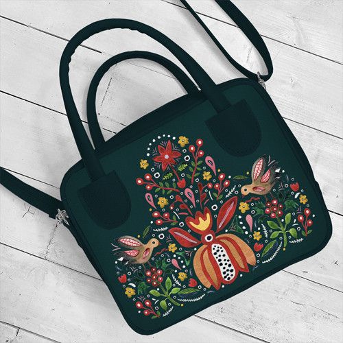 Сумка жіноча Kitto Птахи та квіти на зеленому фоні 25x20x9 см (SKI_23S027_TZE)