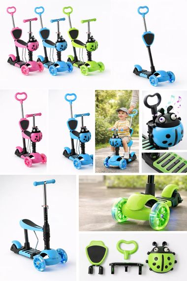 Трехколесный детский самокат 5 в 1 с родительской ручкой и сиденьем Scooter | Зображення 5