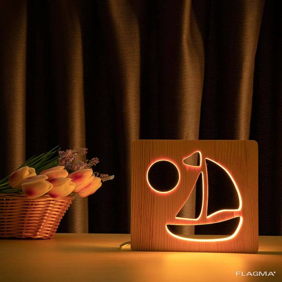 Светильник ночник ArtEco Light из дерева LED "Кораблик" с пультом и регулировкой цвета... | Зображення 9