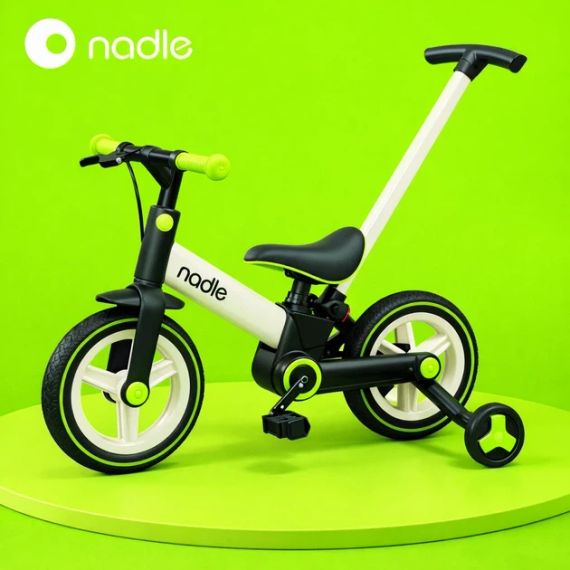 Велосипед-велобіг трансформер Nodle S900 4в1,Велосипед дитячий з батьківською ручкою на 12 дюймів, біло-салатовий