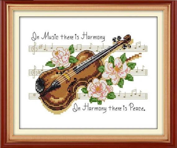 Набір для вишивання за нанесеною на канву схемою "Violin". AIDA 14CT printed, 25*19 см