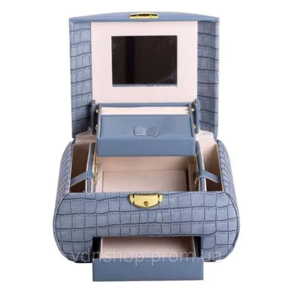 Шкатулка для украшений из эко кожи 3 яруса с замком органайзер для ювелирных изделий HP-5-21BL | Зображення 7