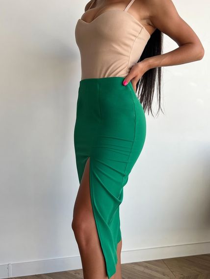 Женская юбка миди с разрезом на ноге NA983 размер 42/44, цвет зеленый