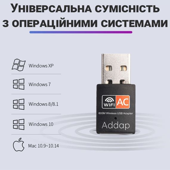 Двухдиапазонный WiFi адаптер c USB подключением Addap UWA-01 | 2,4 ГГц/5 ГГц, 600 Мбит/с (7765) | Зображення 7