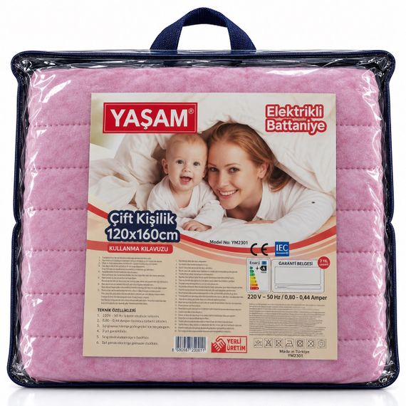 Флисовая электропростынь YASAM 120х160см 2 режима Простынь с подогревом от сети Турция Розовый | Зображення 1