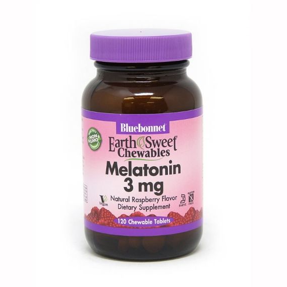 Мелатонін для сну Bluebonnet Nutrition Earth Sweet Chewables Melatonin 3 mg 120 Chewable Tabs Raspberry