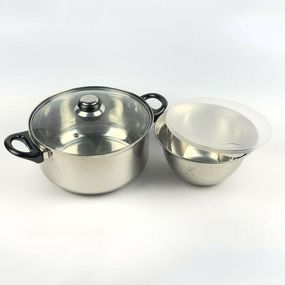 Набір каструлі LB-1800 з нерж. сталі зі скляною кришкою, 2,5л, 18*10,5см.+миска із RP-864 пласт. кришкою