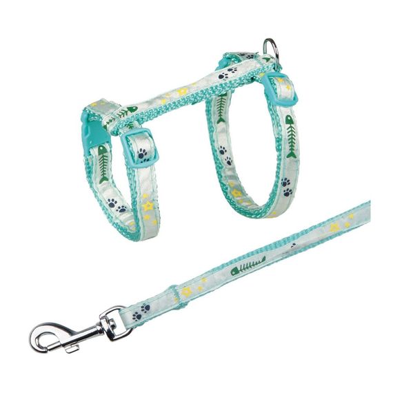 Шлейка з повідцем Trixie для котів принт з рибками нейлон 23-39 см/10 мм