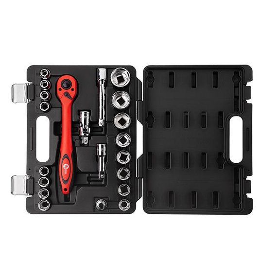 Набір інструментів, проф., 1/2", Cr-V, 21 од., головки: 10-32 мм, кейс INTERTOOL ET-6021 | Зображення 1