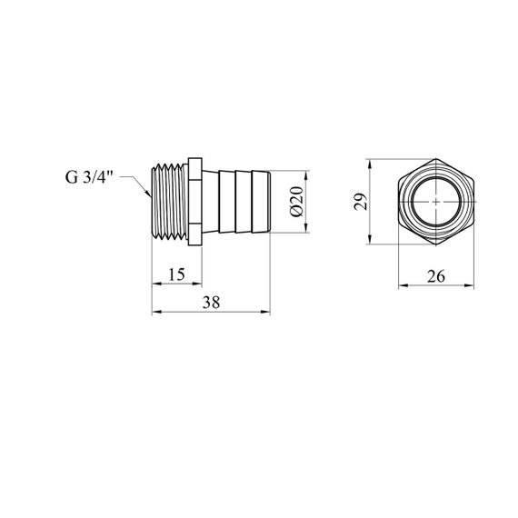 Штуцер LexLine 3/4" РЗ, D=20 мм латунный УК0009-5 | Зображення 1