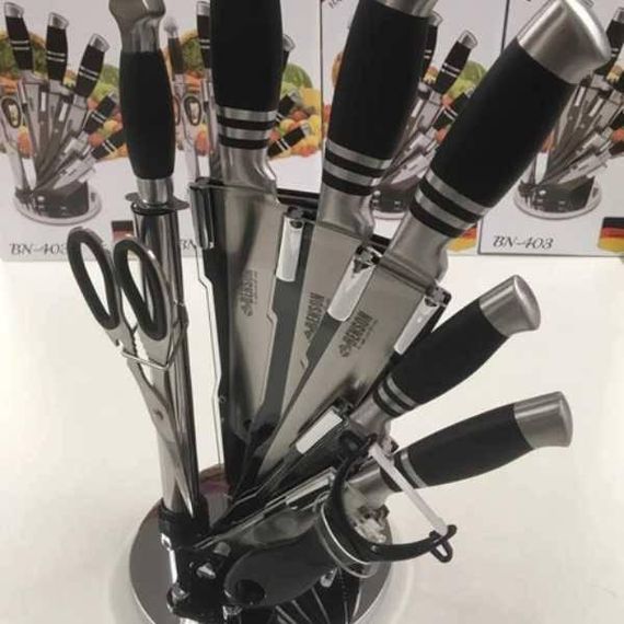 Набір ножів Benson BN-403 9 кухонних предметів з підставкою + ножиці з нерж. стали Сріблястий