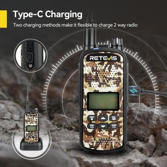 Мисливська рація Retevis, радіоприймач для полювання IP67, акумулятор 2200 мАг, 5 Вт, з ліхтариком, VOX/TOT, камуфляжна | Зображення 4