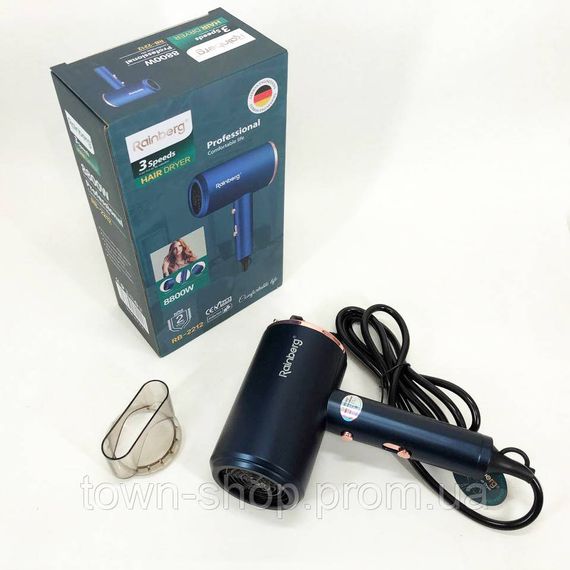Фен Rainberg RB-2212 8800 W с регуляцией температуры и скорости для сушки и укладки волос. Цвет: синий | Зображення 3