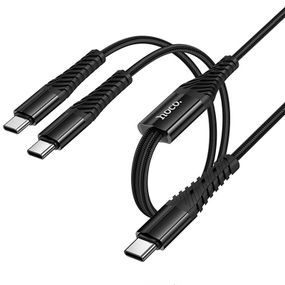 Дата кабель Hoco X123 Victory 2in1 Type-C to Type-C/Type-C 3A (1m) Black