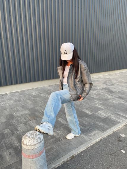 Женская куртка косуха с потертостями эко кожа цвет серый, размер M  Nb02357 | Зображення 2