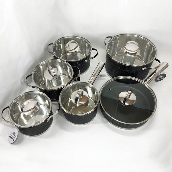 Набор практичных кастрюль, Набор посуды для электрических плит, Кастрюли с прозрачными крышками IY-81 | Зображення 1