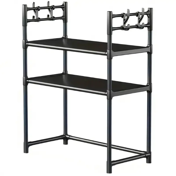 Кухонна підставка для мікрохвильовки та посуду на кухню, багатофункціональна полиця з гачками | Зображення 7