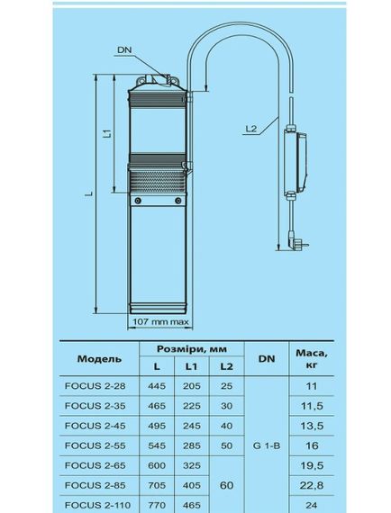 Свердловинний насос NPO FOCUS 2-110 + кабель 60м | Зображення 3