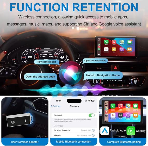 CarPlay Android Auto адаптер для перетворення дротового у бездротовий для iOS 10+ Android 11+, USB Type-C Карплей для авто | Зображення 5