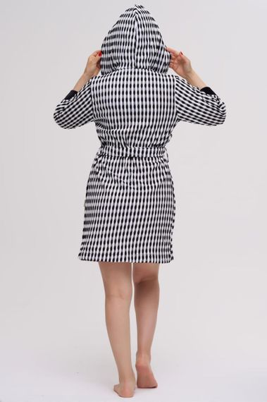 Жіночий велюровий халат Nusa 0529 з капюшоном короткий, чорний XL | Зображення 1