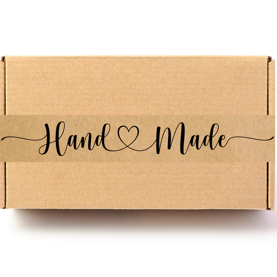 Скотч этикетка крафт "Handmade 01", 50х294 мм (100 шт/рулон) с принтом, самоклеющаяся Viskom