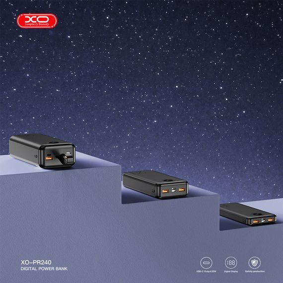 Батарея універсальна XO 30000mAh, PD/20W, QC/22.5W, with light, black (PR240_Black) | Зображення 6