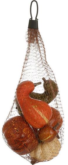 Набір "Гарбузи в сітці" 6 декоративних гарбузів в нейлоновій сітці (А408)