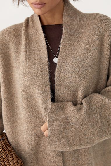 Довгий в'язаний кардиган - кавовий цвет, ONE SIZE (є розміри) | Зображення 3