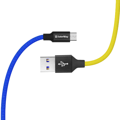 Кабель USB MicroUSB ColorWay CW-CBUM052-BLY 2,4A 1м синій/жовтий | Зображення 2