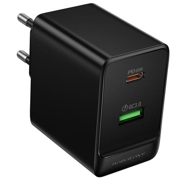 СЗУ Borofone BAS17A Erudite PD65W+QC3.0 (1USB-A/1C) Black | Зображення 1