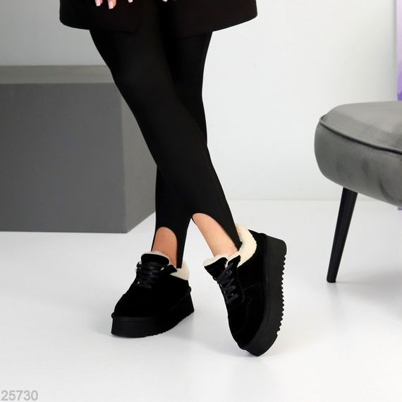 Чорні кросівки уггі натуральна замша + бежеве хутро Тедді | Зображення 5