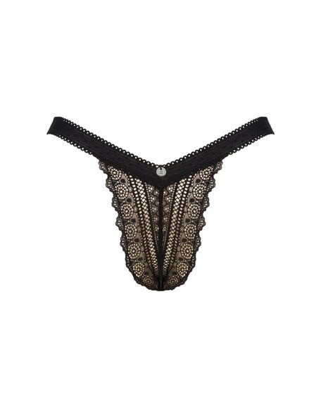 (SALE) Кружевные трусики с заниженной талией Obsessive Estiqua panties M/L, черные | Зображення 4