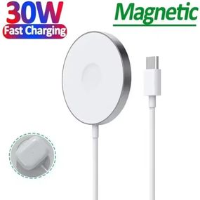 Магнітний бездротовий зарядний пристрій 30W для iPhone, AirPods і Android ґаджетів