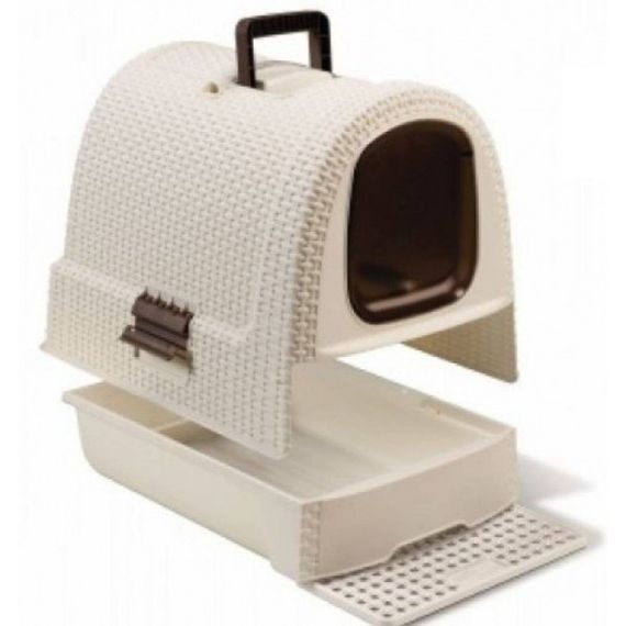 Туалет-домик для кошек Curver Cat Litter Box 00615, закрытый, с дверцей и фильтром, кремовый | Зображення 4