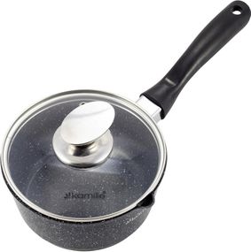 Ківш Kamille Black Marble Ø16см індукційний, зі скляною кришкою