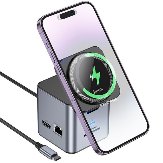 Перехідник HUB Hoco HB49 Effortless 9in1 100W з БЗП Metal gray | Зображення 2