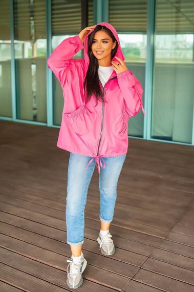 Женская свободная ветровка оверсайз с капюшоном FC1829 размер 56/60, цвет розовый | Зображення 2